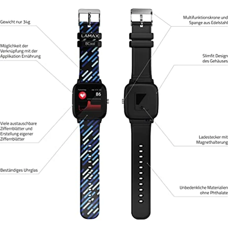 Lamax BCool (36.50 mm, Kunststoff) Sportuhr + Smartwatch, Schwarz – Bild 9