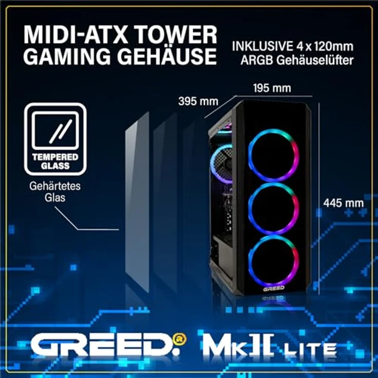 Greed® MK2 Basic - Entry Gaming PC mit Intel Core i5 12400F, Nvidia GeForce RTX 3050, 4K Raytracing, 16GB DDR4, 512GB SSD, RGB-Beleuchtung, WLAN – Bild 2