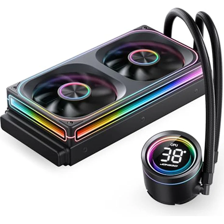Jonsbo TH-240B, All-in-One-Wasserkühlung mit 240-mm-Aluminium-Radiator, RGB-Lüftern und LED-Display, Schwarz – Bild 3