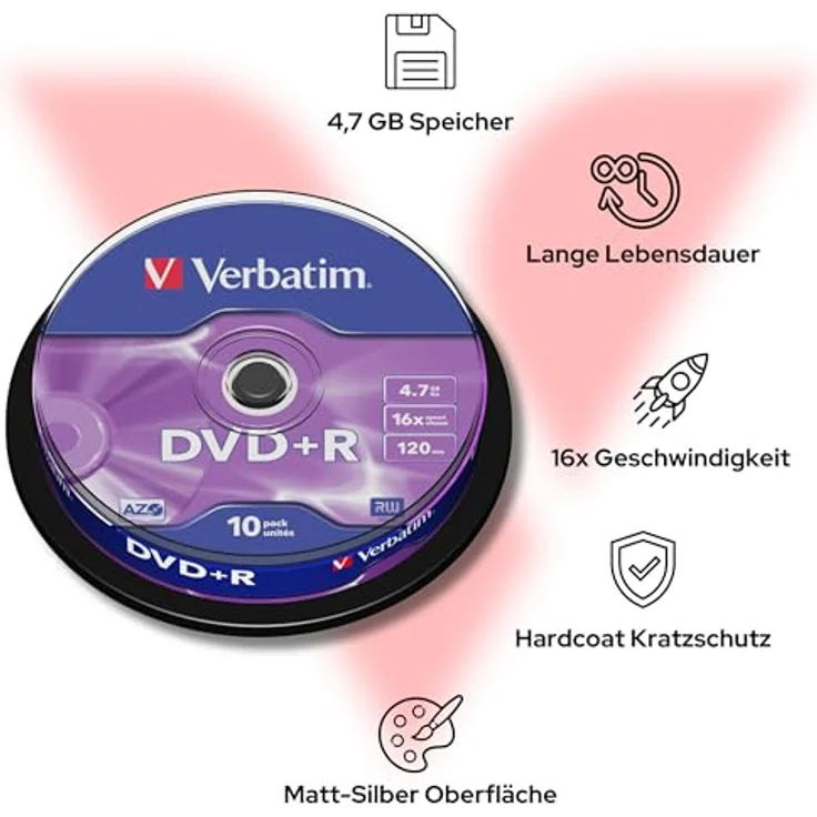 Verbatim DVD+R 4,7GB - 16-fache Brenngeschwindigkeit - Kratzschutz - hohe Lebensdauer - DVD-Rohlinge - 10er Pack Spindel – Bild 5