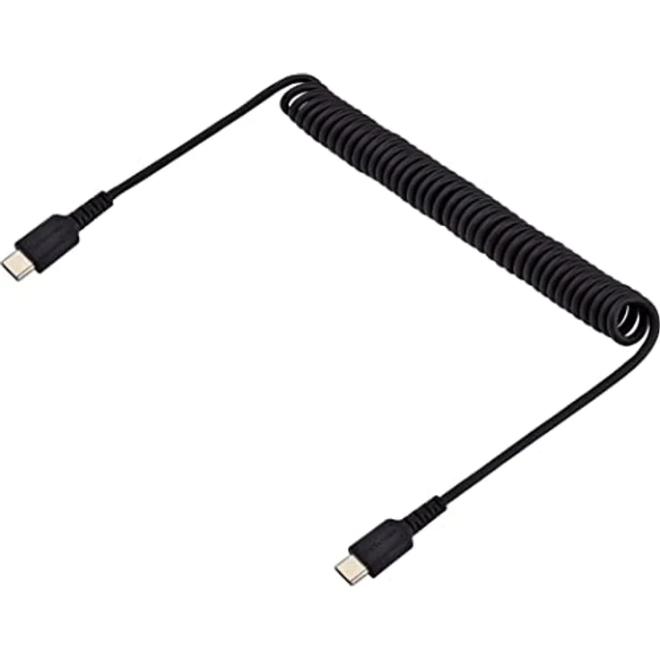StarTech.com 1m USB C auf USB C Kabel, hochbelastbares Spiralkabel zum Laden und Synchronisieren, USB C 2.0 Kabel, robuste Aramidfaser, Schnellladekabel mit EMI Schutz, schwarz (R2CCC-1M-USB-CABLE) – Bild 2