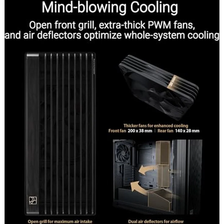 ASUS ProArt PA602 Wood Edition E-ATX PC Gehäuse (zertifiziertes Holz, vorinstallierte Systemlüfter, unterstützt 420 mm Radiator, USB Typ-C 20Gbps) – Bild 3