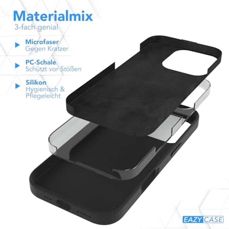 EAZY CASE Premium Silikon Handyhülle für iPhone 16 Pro, Slimcover mit Kameraschutz, 3-Schichten Aufbau, Schwarz – Bild 5