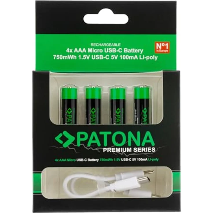 PATONA AAA Akkus USB-C (4er Pack) - Wiederaufladbar, 1,5V / 750 mWh, 500 mAh, USB-C Ladekabel mit 2 Anschlüssen – Bild 5