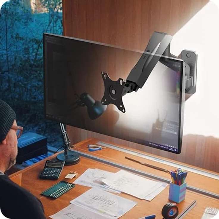 ICY BOX Monitorarm Wandmontiert mit Wandhalterung für einen Monitor, ergonomische Einrichtung - Schwarz – Bild 2