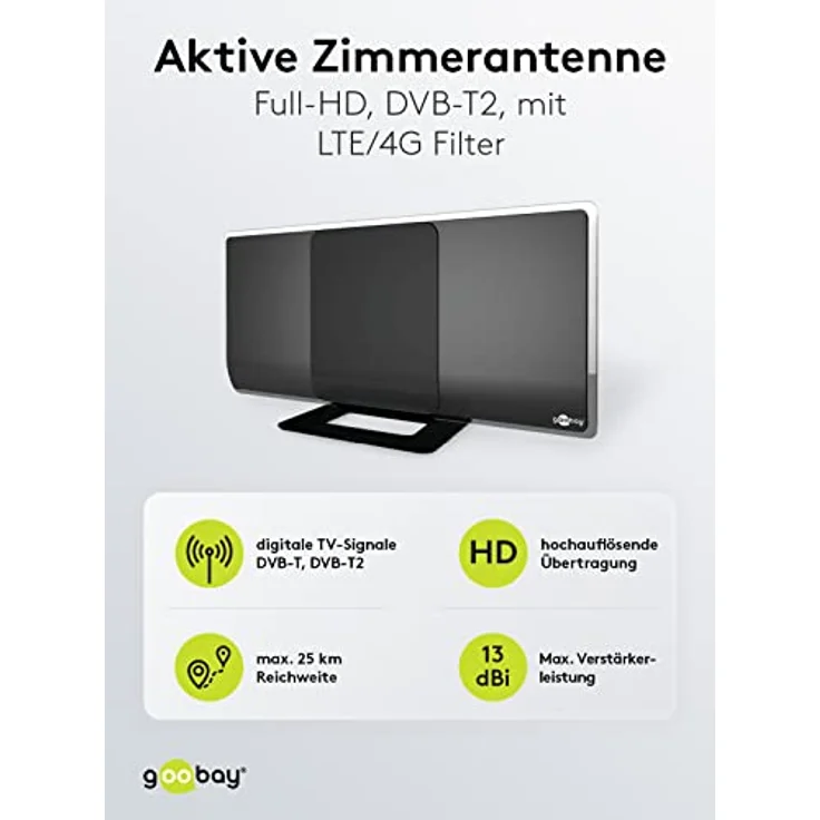 DVB-T2 Antenne aktiv mit Verstärker HDTV - Full HD Zimmerantenne (DAB - DVB-T) – Bild 2