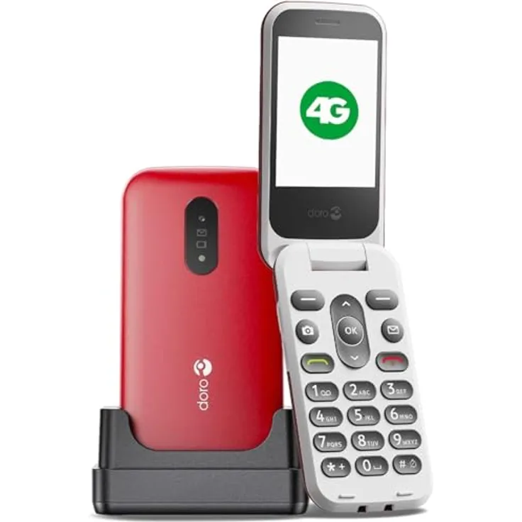 Doro 2820 SC RED/WHITE, Klapphandy mit großem Display und Notruffunktion