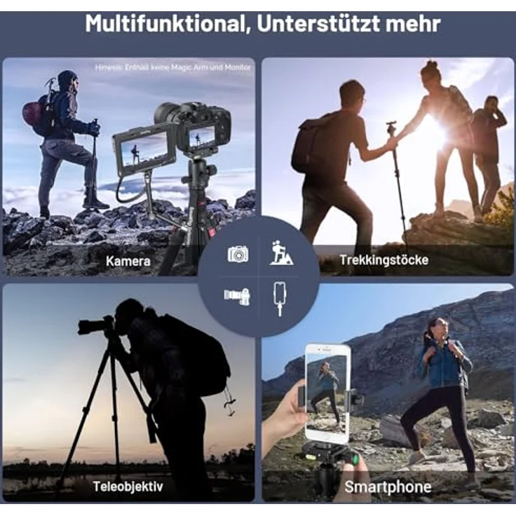 SmallRig Kamerastativ, 180,3 cm, faltbares Aluminium-Stativ/Einbeinstativ mit 360°-Kugelkopf, max. Nutzlast 15 kg, verstellbare Höhe 40,6 cm bis 180,3 cm für Kamera und Telefon – Bild 5