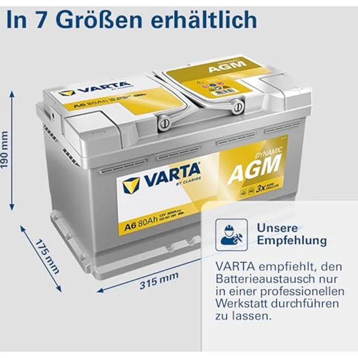Varta A5 Silver Dynamic AGM 12V 95Ah 850A Autobatterie für Start-Stop Systeme, auslaufsicher – Bild 6