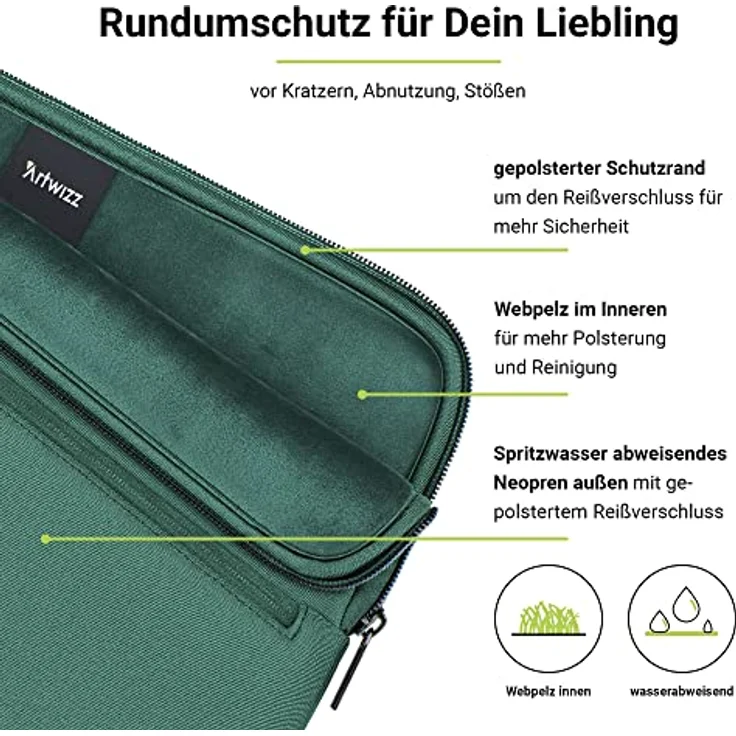 Artwizz Neoprene Sleeve Pro Tasche kompatibel mit MacBook Air 13 (2018-2022), MacBook Pro 13 (2016-2022), Schutzhülle mit Zubehör-Fach, Jungle Flower – Bild 2