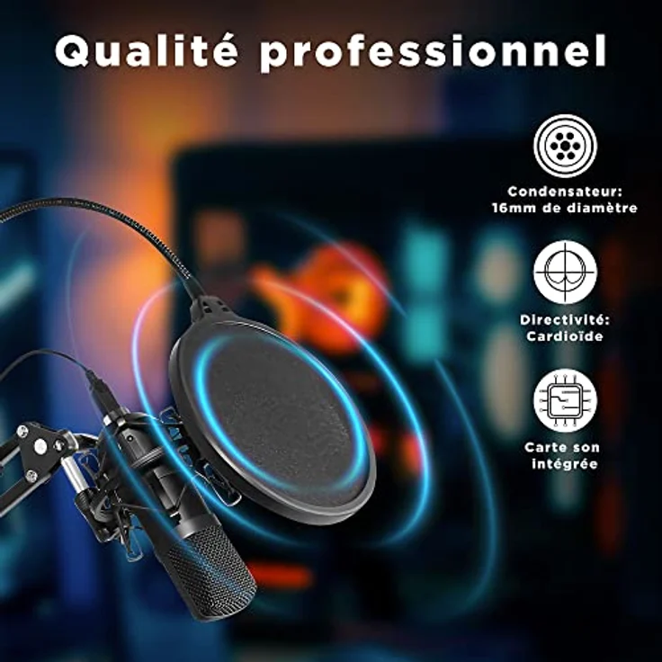 TnB Influence Mikrofon Nierencharakteristik Kondensatormikrofon Professionelle Qualität, Komplettpaket - Gelenkarm - Mütze - Popfilter - Vibrationsunterstützung, ideal für Streaming, Podcast - Schwarz – Bild 4