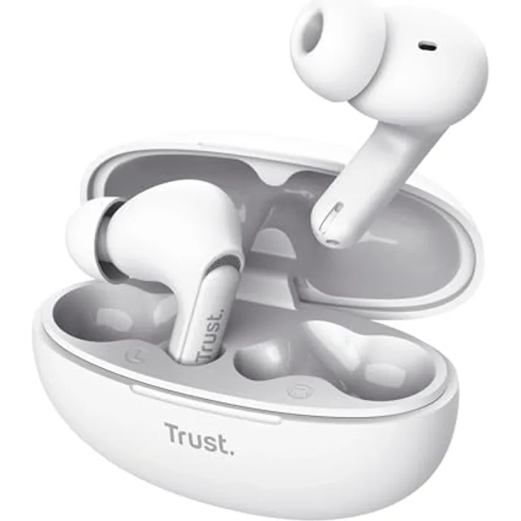 Trust YAVI BT ENC EARBUDS WHITE, Kabellose Bluetooth-Ohrstöpsel mit Geräuschunterdrückung, Weiss