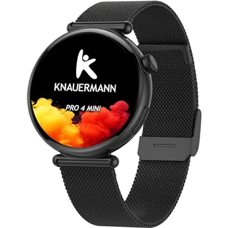 Knauermann PRO 4 MINI (2026) Gesundheitsuhr, EKG, Blutdruck, Puls, Blutsauerstoff, Schlafanalyse, IP67, Rund Schwarz, 41 mm Gehäuse mit AMOLED-Display