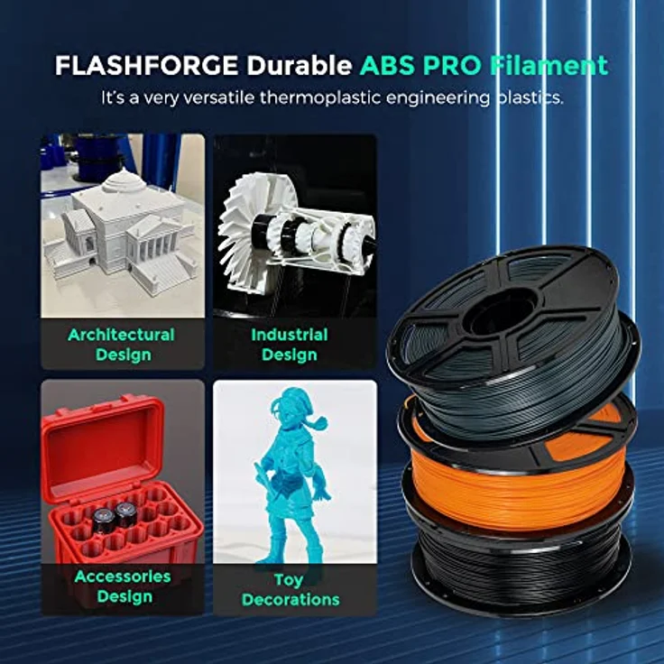 FLASHFORGE ABS PRO 3D-Drucker-Filament, Robust und Hitzebeständig, 1kg Spule (Grau), Maßgenauigkeit +/- 0,02 mm – Bild 2