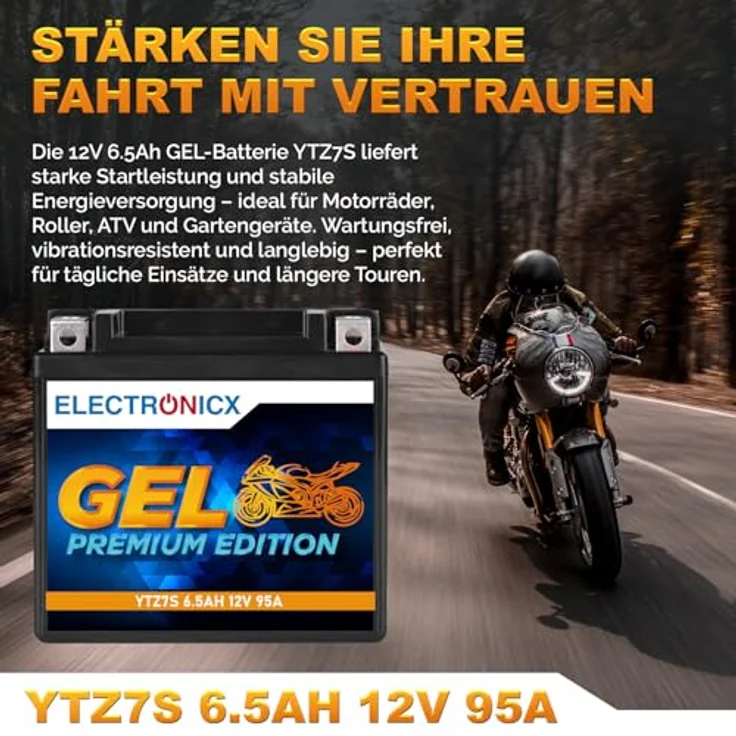 Electronicx GEL Edition YTZ7S 6.5Ah 12V Motorradbatterie – wartungsfrei, auslaufsicher, tiefentladungsfest für Motorrad, Roller, Quad, ATV und Jetski – Bild 2