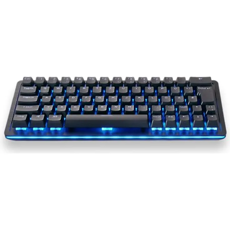 Mountain Everest 60 - kompakte High-End mechanische Gaming-Tastatur mit Pfeiltasten, Schalldämmung, Double-Shot PBT Keycaps, Hotswap und geschmierten Switches (DE Layout, Linear 45, Schwarz)