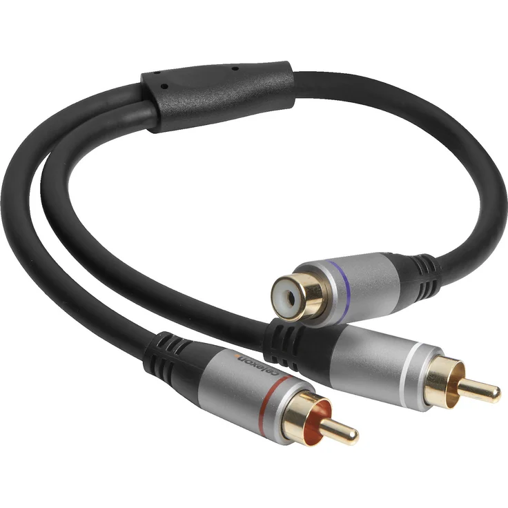 celexon 2x Cinch auf Cinch M/F Audioadapter 0,25m - 3-fach geschirmt, vergoldete Kontakte, flexibel, schwarz