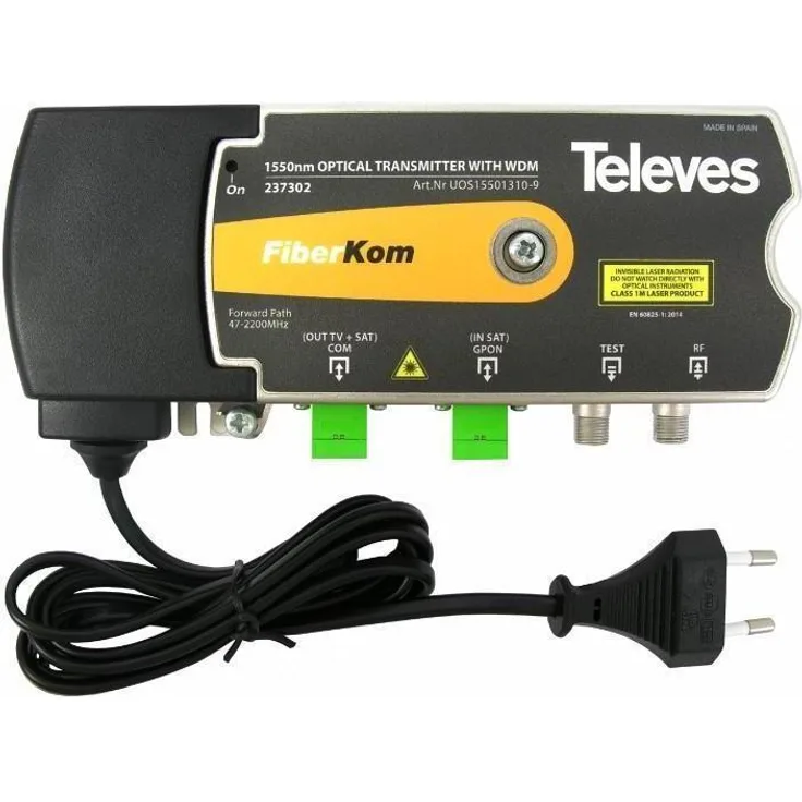 Televes Optischer Sender 1550nm WDM 1310 Sat. SCAPC 9dBm, für Glasfaser-TV, Wandmontage, große Signalstabilität