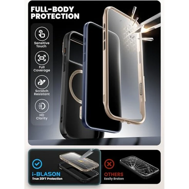 i-Blason iPhone 17 Pro Max Hülle MagSafe mit Ständer, 9H Displayschutz aus gehärtetem Glas, Kameraständer, robustes Bumper Case, magnetische Handyhülle, 6,9 Zoll (Desert) – Bild 3