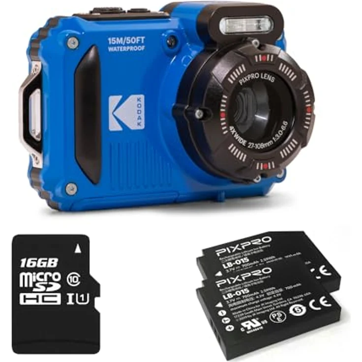KODAK Pixpro Pack WPZ2, Digitalkamera 16MP, wasserdicht bis 15m, stoßfest, 720p Video, 2,7 Zoll LCD, blau, inklusive 2 Akkus und 1 x 16 GB SD-Karte – Bild 4