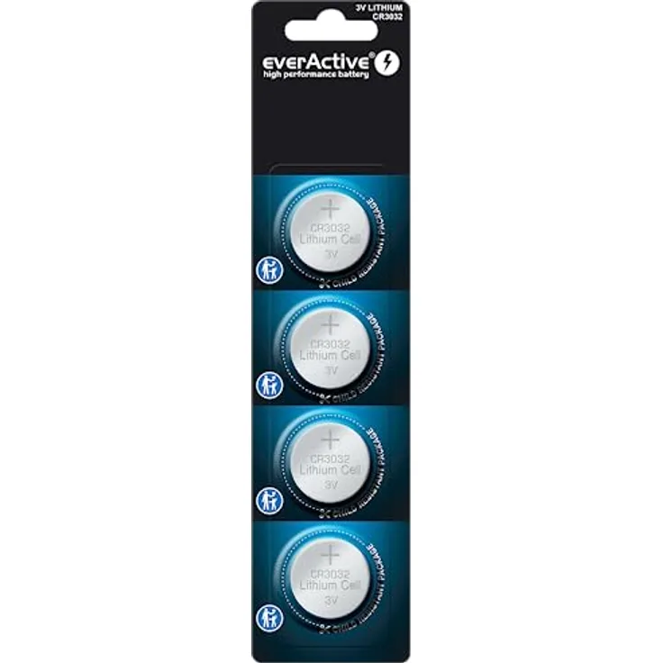 everActive CR3032, 3V, Lithium Knopfzelle Batterien, leistungsstärkste Batterie, 10 Jahre Haltbarkeit, 4 Stück -1 Blisterkarte