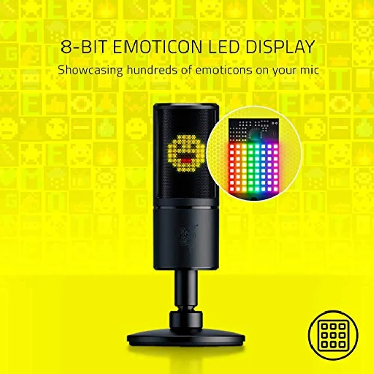 Razer Seiren Emote - USB Kondensator-Mikrofon für Streaming mit Emoticon Display (8-Bit-LED-Display, Stream-Reaktiv, Hyperkardioid Mikrofon, Schockdämpfer, Plug & Play) Schwarz – Bild 3