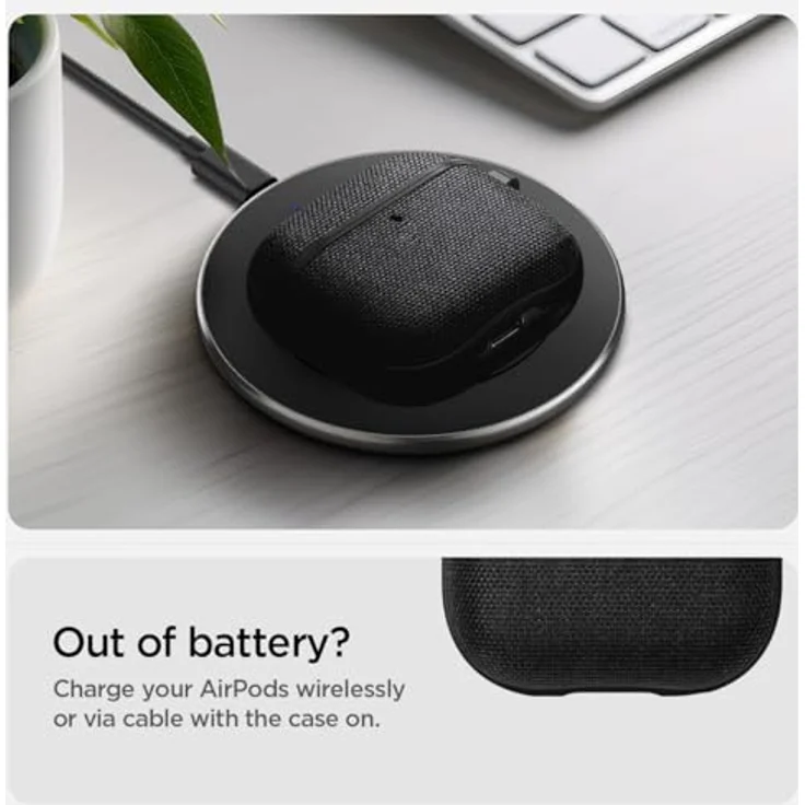 Spigen Urban Fit Hülle Case für AirPods 4 (2024) - Schwarz, hochwertiger Strickstoff, kabelloses Laden, POP Up-Mechanik – Bild 5