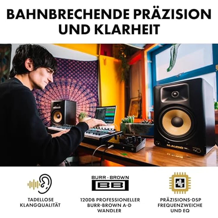 M-AUDIO Forty Eighty, 8 Zoll Studio Monitor Lautsprecher mit 150W Bi-Amp-Power, DSP Frequenzweiche, EQ, Steuerungs-App und Bluetooth 5.3 – Bild 3