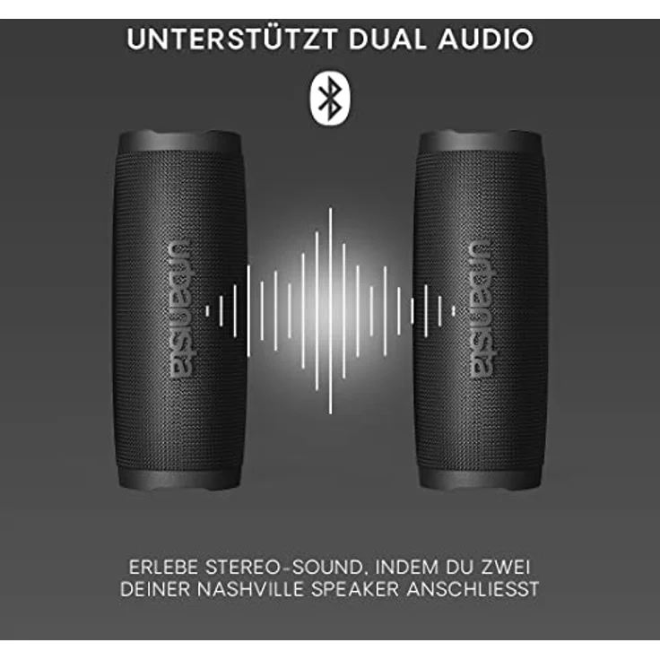 Urbanista Nashville Kabelloser Lautsprecher Bluetooth 5.2 Dual Pairing, Tragbarer Lautsprecher IPX7 Wasserdicht, 18H Spielzeit, Tastensteuerung, Lauter Stereo Sound, Outdoor Lautsprecher, Schwarz – Bild 3