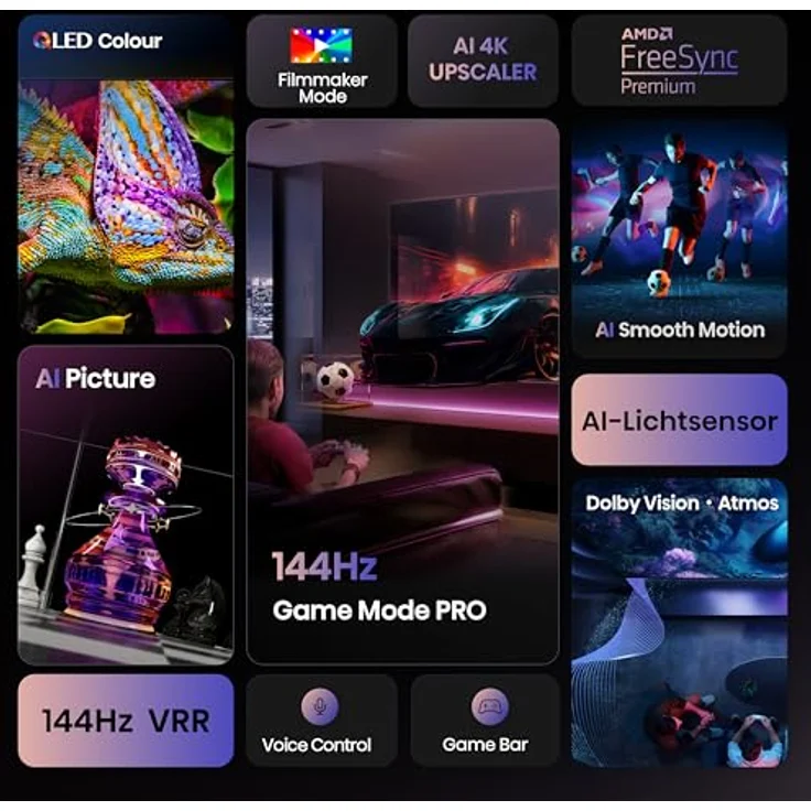 Hisense 75E7Q PRO, 75 Zoll 4K UHD QLED Smart TV mit 144Hz Game Mode PRO, Dolby Vision IQ, Dolby Atmos, AMD FreeSync Premium und AI HDR Upscaler [2025] – Bild 3
