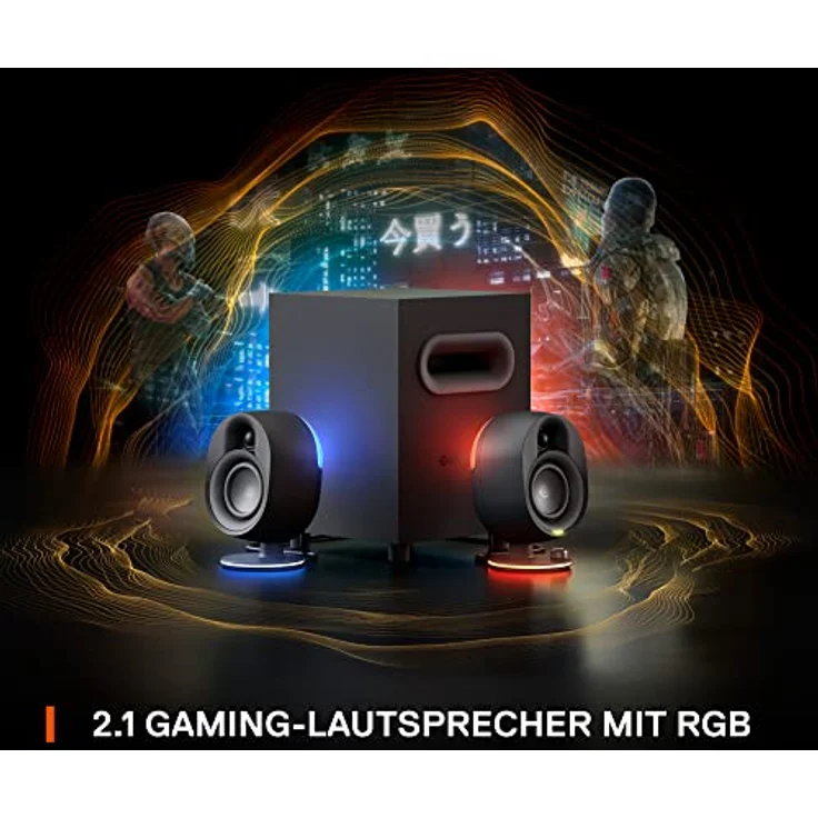 SteelSeries Arena 7 - 2.1-Gaming-Lautsprecher – 2-Wege-Lautsprecherdesign – Starke Bässe, Subwoofer – Reaktive RGB – USB, Aux, optisch, kabelgebunden – Bluetooth – PC, PlayStation, Mobilgeräte, Mac – Bild 2