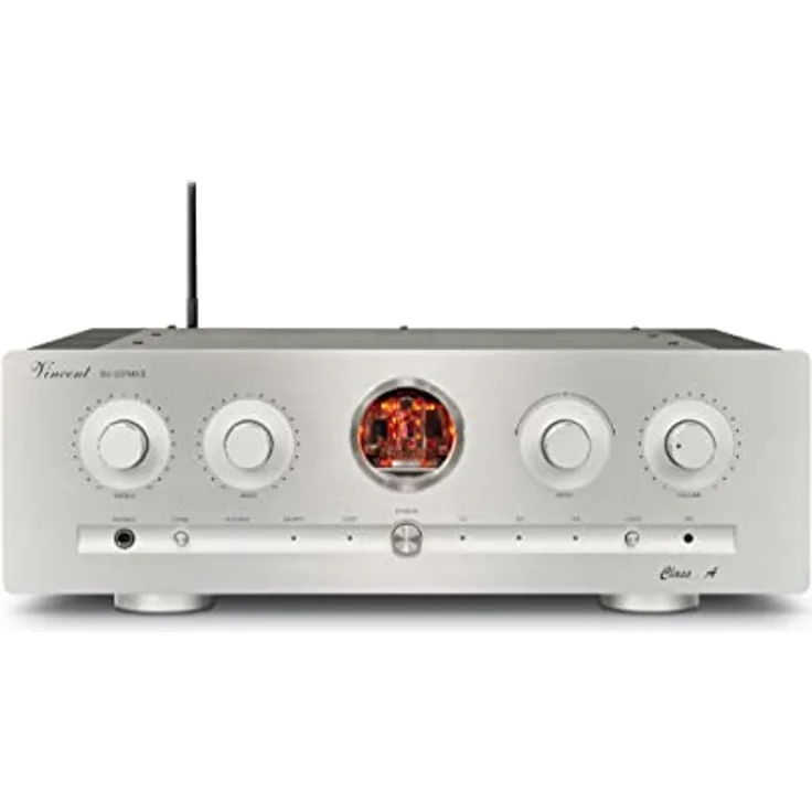 Vincent SV-237 MKII High-End Hifi Hybridverstärker, warmer dynamischer Röhren-Sound, mit Bluetooth-Streaming und LED-Beleuchtung, 4 schraubbare Lautsprecher-Anschlüsse, silber