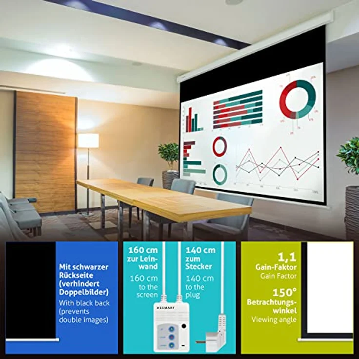 Esmart Professional Mimoto Motor-Leinwand, 332X187cm (150 ''''), 16.9, Programmierbare Fernbedienung, Vollmaskierung, Heimkino, elektrische Projektionsleinwand, Motor Leinwand, LCD – Bild 4