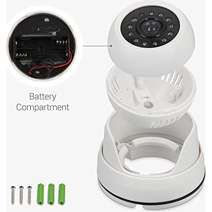 kwmobile 2X Dummy Kamera für Deckenunterbau - LED Licht - Dome Attrappe Set - täuschend echte Fake Security Camera in Weiß – Bild 3