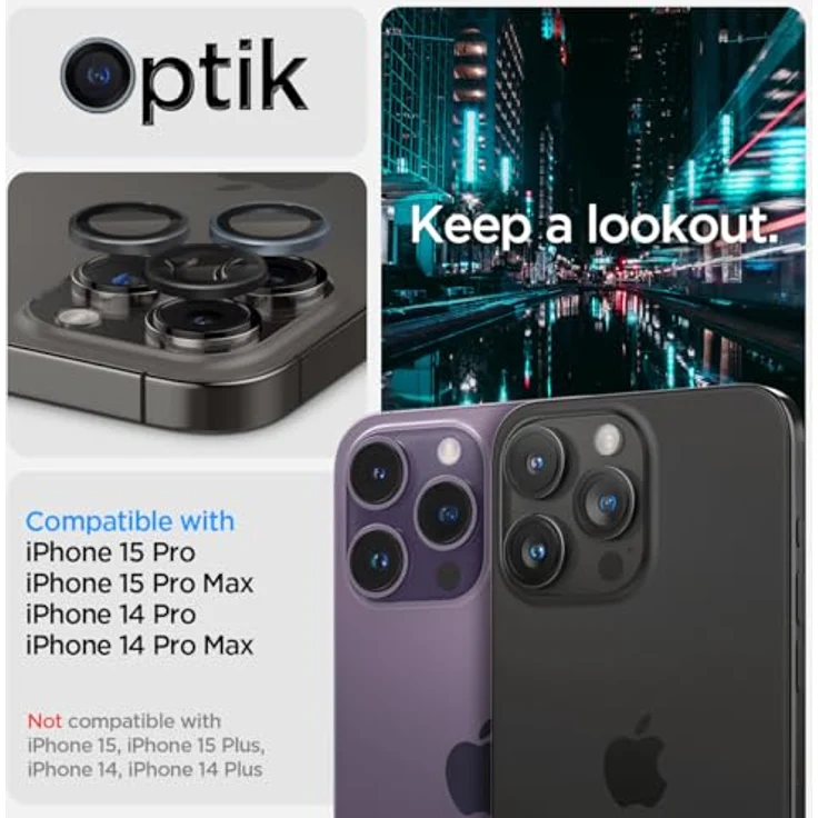 Spigen Glas.tR EZ Fit Optik Pro Kameraschutz kompatibel mit iPhone 15 Pro, iPhone 15 Pro Max, iPhone 14 Pro, iPhone 14 Pro Max, 2 Stück, ZeroOne Edition, Individuelle Kameraprotektion, Anti-Kratzer – Bild 2