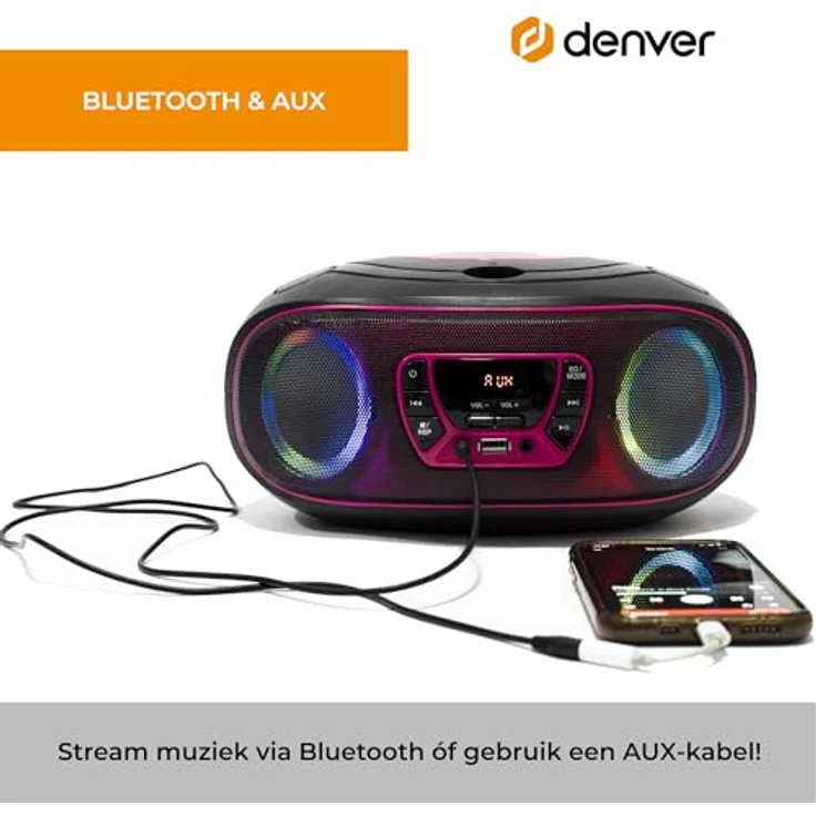 Denver Electronics TCL-212BT - CD-Player (4 W, FM, Extern, Tragbarer CD-Player, Pink, 3,5 mm) – Bild 3