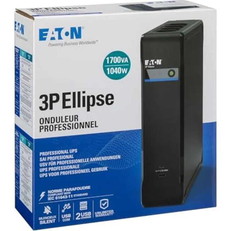 Eaton Ellipse 3P1700UD, Unterbrechungsfreie Stromversorgung 1,7 kVA, 1040W, 8 Steckdosen AC, Online-Doppelwandler-Technologie, Schwarz – Bild 6