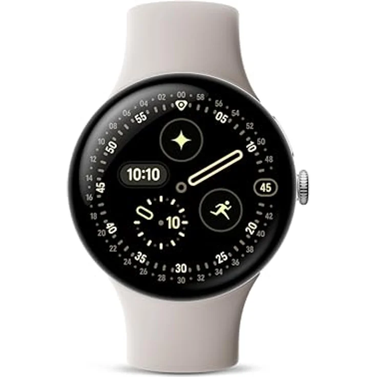 Google Pixel Watch 4 (45 mm), Android-Smartwatch mit Gesundheits- und Fitness-Tracking, Aluminiumgehäuse in Polished Silver, Sportarmband in Porcelain, LTE – Bild 2