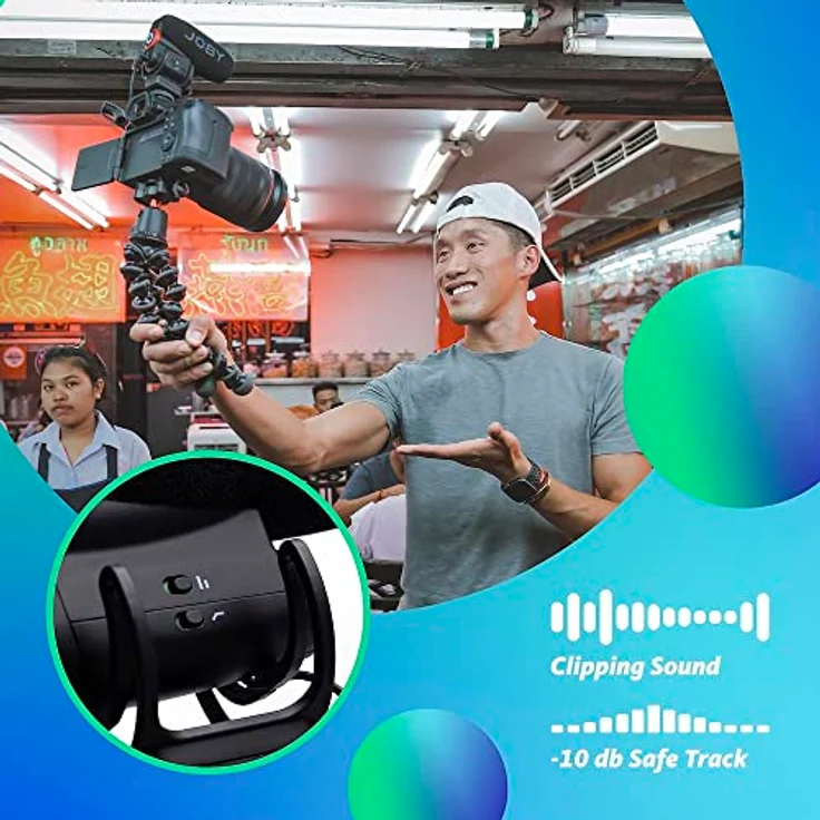 JOBY Wavo Plus, Vlogging-Mikrofon für Kameras, Super-Nierenmikrofon mit Live-Audioüberwachung, Hochpassfilter, Auto-Power-Modus, LED-Batteriestatus, Mikrofon für Kompaktkameras – Bild 4