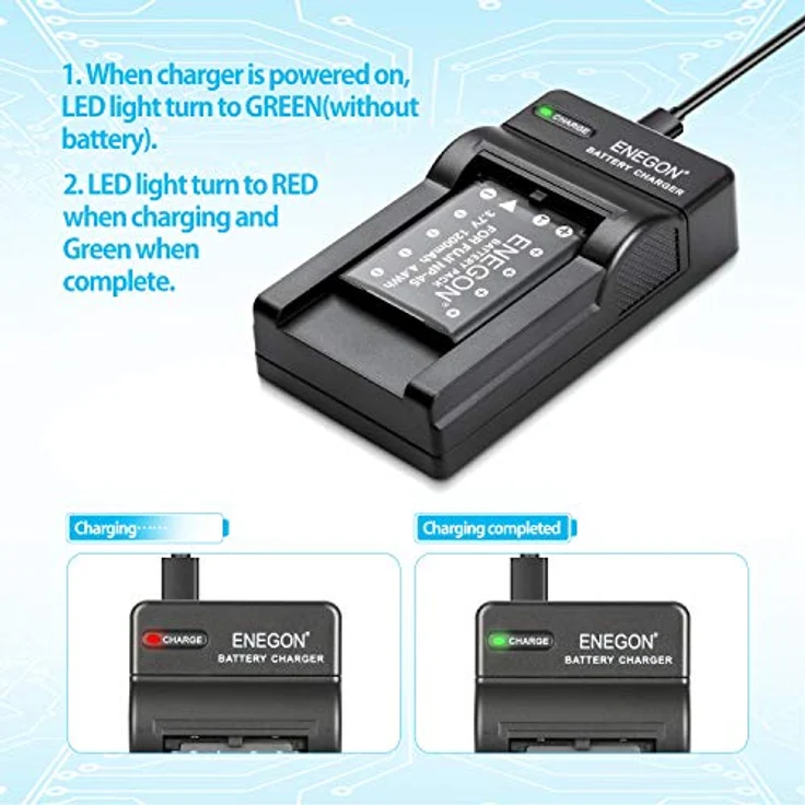 ENEGON Ersatzbatterie (2er Pack) und Rapid Dual Ladegerät für NP-45 NP-45S Fujifilm INSTAX Mini 90 und FinePix XP50 XP60 XP70 XP80 XP90 XP120 XP130 XP140 T350 T360 T400 T500 T510 T550 JX500 JX520 – Bild 5