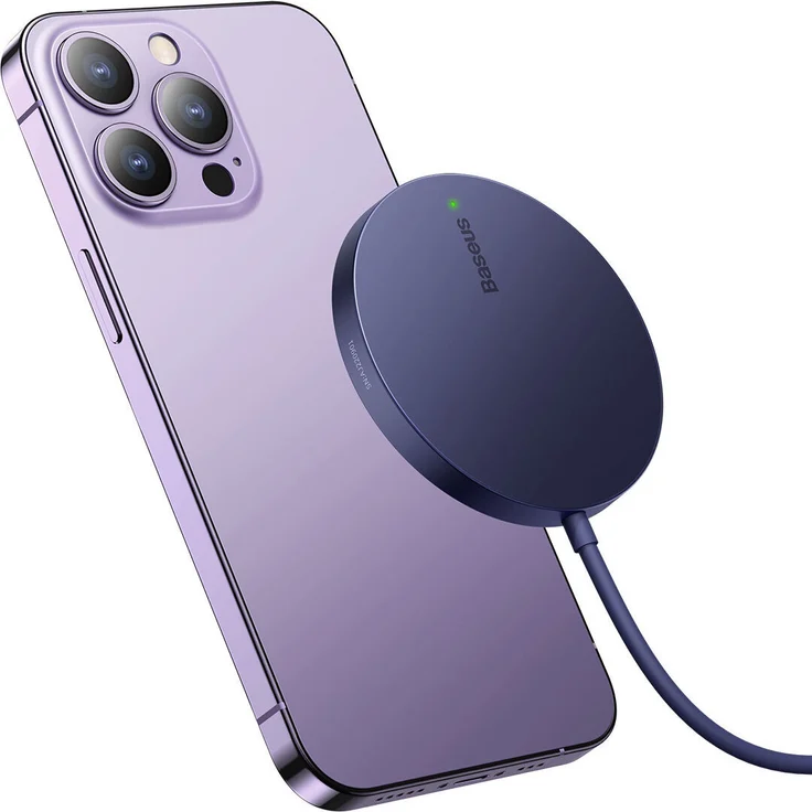 Baseus Simple Mini3 Magnetisches MagSafe Qi Ladegerät 15W Violett - Induktives Ladegerät mit 15 Watt Leistung, für iPhone 14, 13 und 12, mit eingebauten Magneten