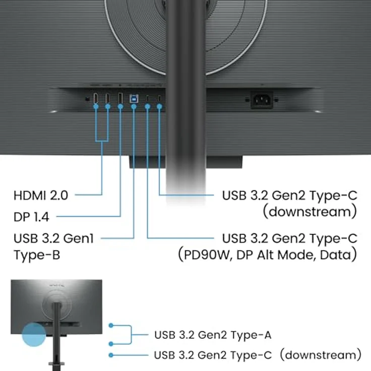 BenQ RD320UA 32“ 4K 3840x2160 Programmiermonitor mit 2000:1 Kontrastverhältnis, Nano Matte Panel, Nightstundenschutz, MoonHalo, USB-C, ergonomischer Standfuß - Programmiermonitor in Schwarz – Bild 3