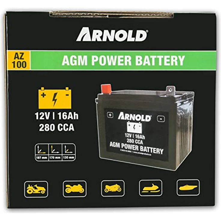 Arnold AZ 100, 12V 16Ah AGM-Batterie für Rasentraktor, wartungsfrei und hohe Startleistung – Bild 4