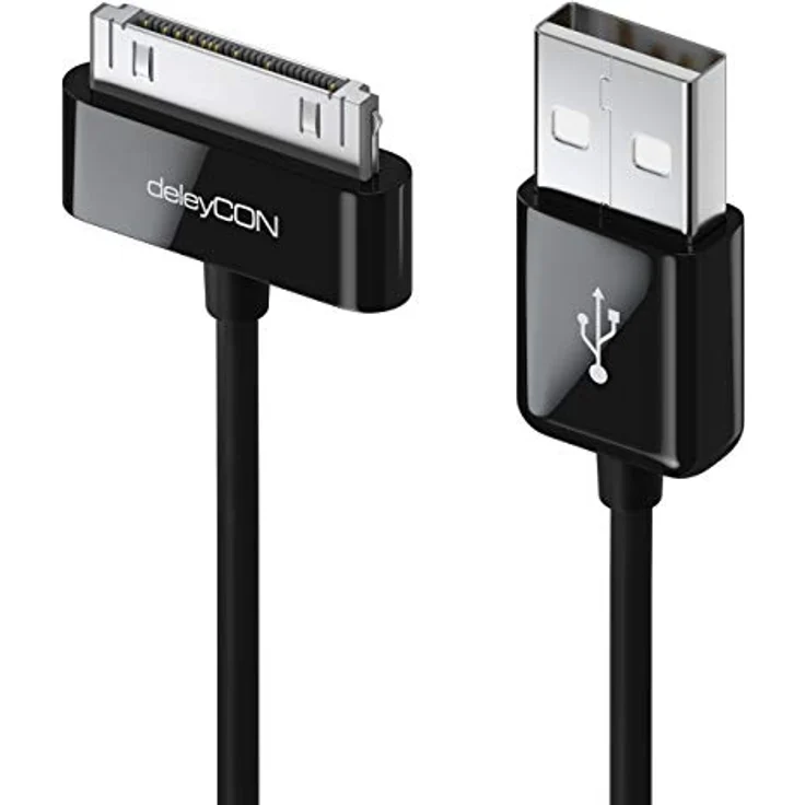 deleyCON 30-Pin USB Kabel, 0,5m Dock Connector Ladekabel für iPhone 4s/4/3Gs/3G, iPad, iPod - Schwarz – Bild 3