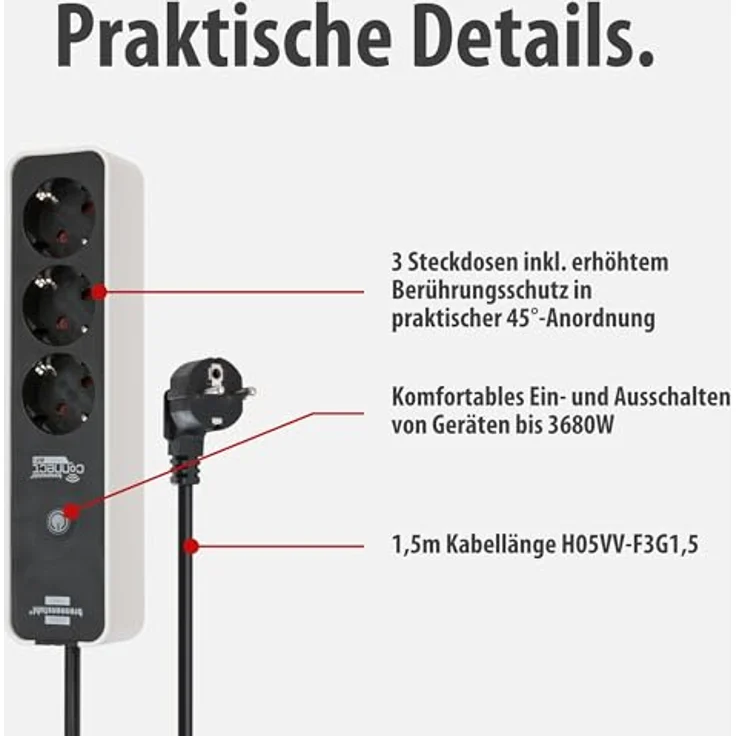 Brennenstuhl Connect Ecolor WLAN Steckdosenleiste 3-fach, Intelligente Mehrfachsteckdose mit 2.4 GHz WiFi, Sprachsteuerung, kostenloser App und 1,5m Kabel, weiß/schwarz – Bild 3