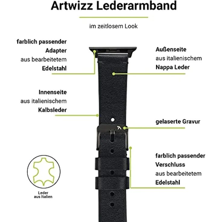 Artwizz WatchBand Leather Lederarmband für Apple Watch 38/40mm Schwarz – Bild 2