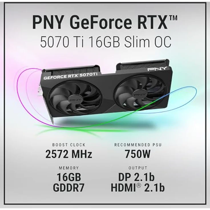 PNY GeForce RTX 5070 Ti Slim OC, Next-Gen-Grafikkarte mit 16.384 MB, 3x DisplayPort, 1x HDMI 2.1 – Bild 2