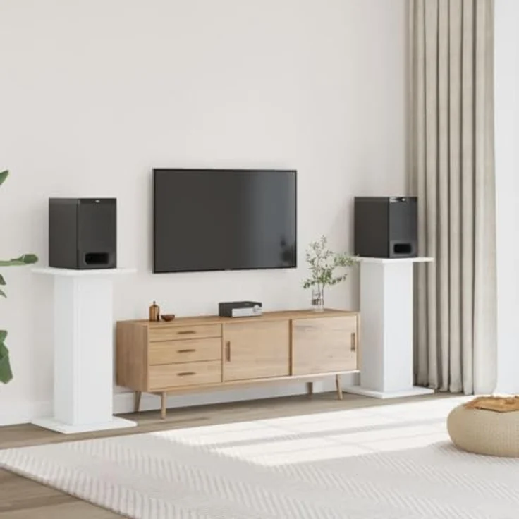 vidaXL Lautsprecherständer 2er Set, Höhenverstellbare Boxenständer aus Weiß Holzwerkstoff, Stabile Oberfläche für HiFi Heimkino und verbessertes Audio-Hörerlebnis – Bild 2