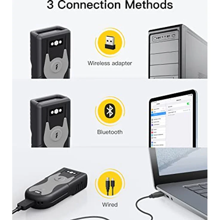 Inateck BCST-43, Bluetooth 1D Barcode Scanner mit 2,4Ghz USB Adapter, liest Barcodes von Bildschirmen, exklusive Schnelltasten – Bild 4