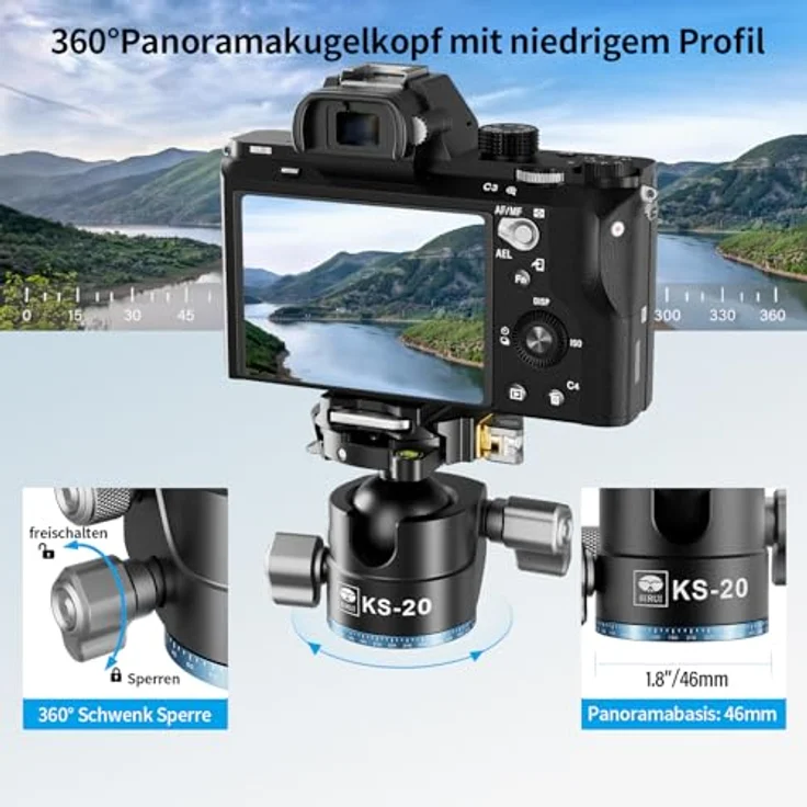 SIRUI KS-20 Kugelkopf für Stativ, 33 mm Low-Profile-Kugelkopf, 360° Panorama-Aluminiumlegierung, maximale Belastbarkeit 15 kg – Bild 3